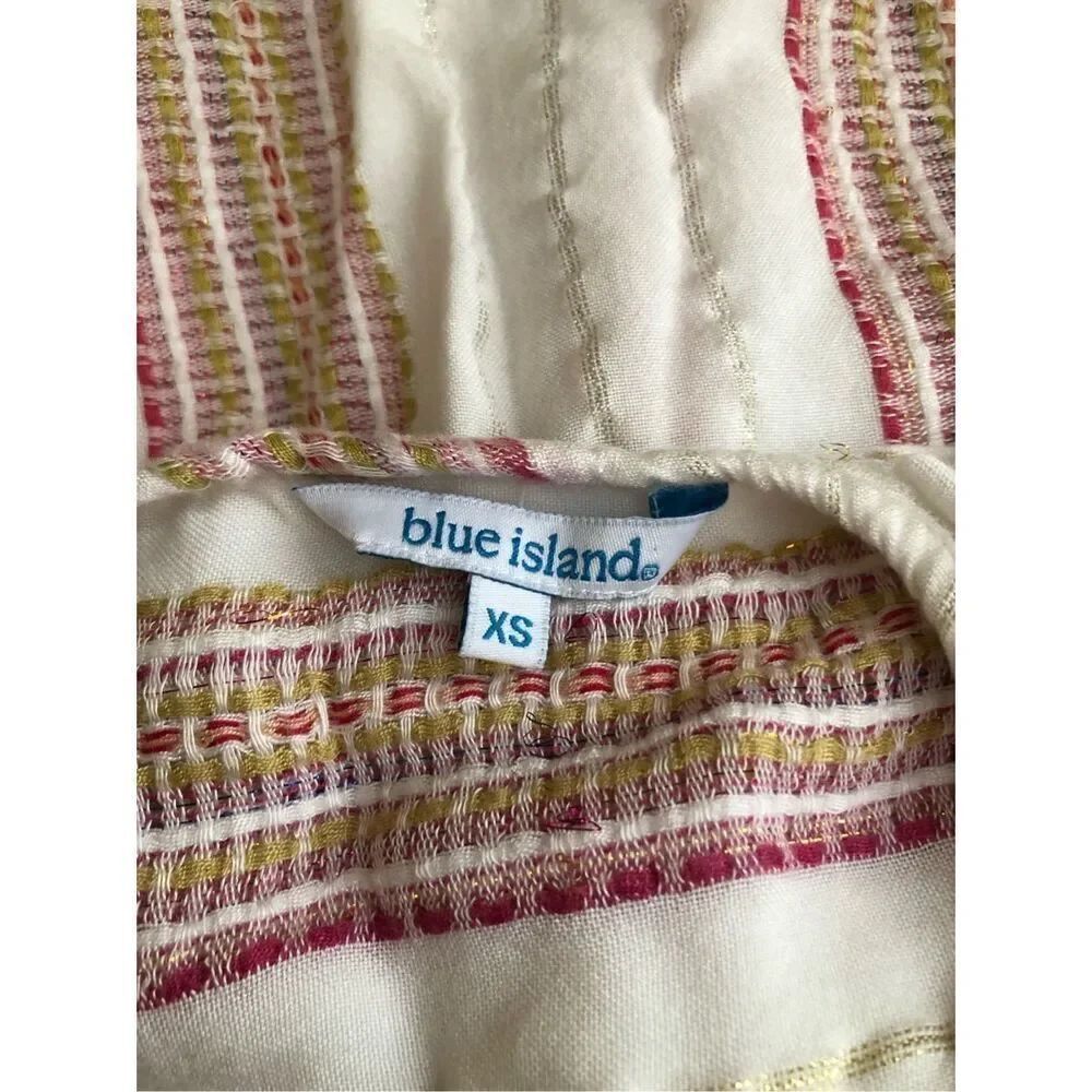 Blue Island Boho Wrap Dress XS Cream Striped Ruffle Hem Rayon - Picture 12 of 13